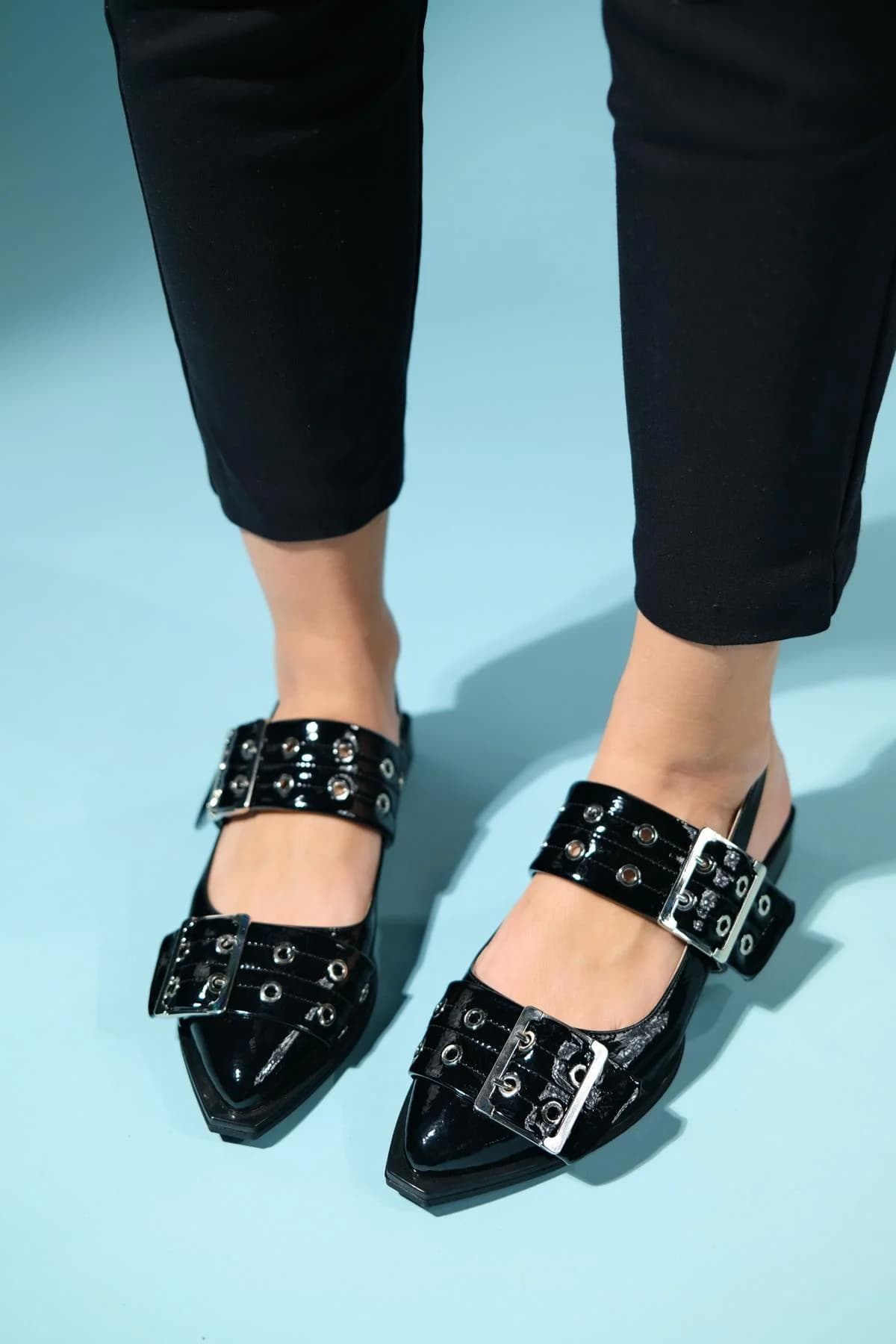 Paloma Black Patent Silver Buckle Sandal – image 1