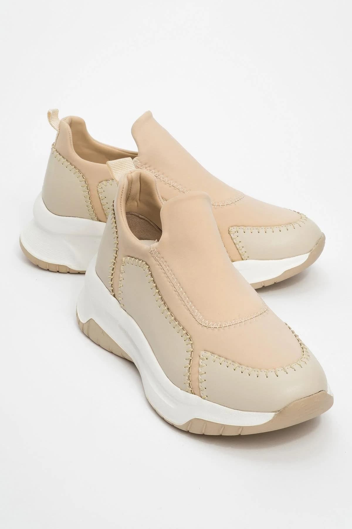 Perissa - Beige Stretch Seam Detail Women's Sneaker (Women)