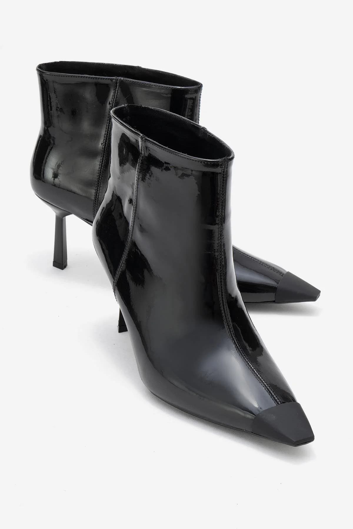 Rassel Black Patent Pointed Toe Slim Heel Boot – image 1