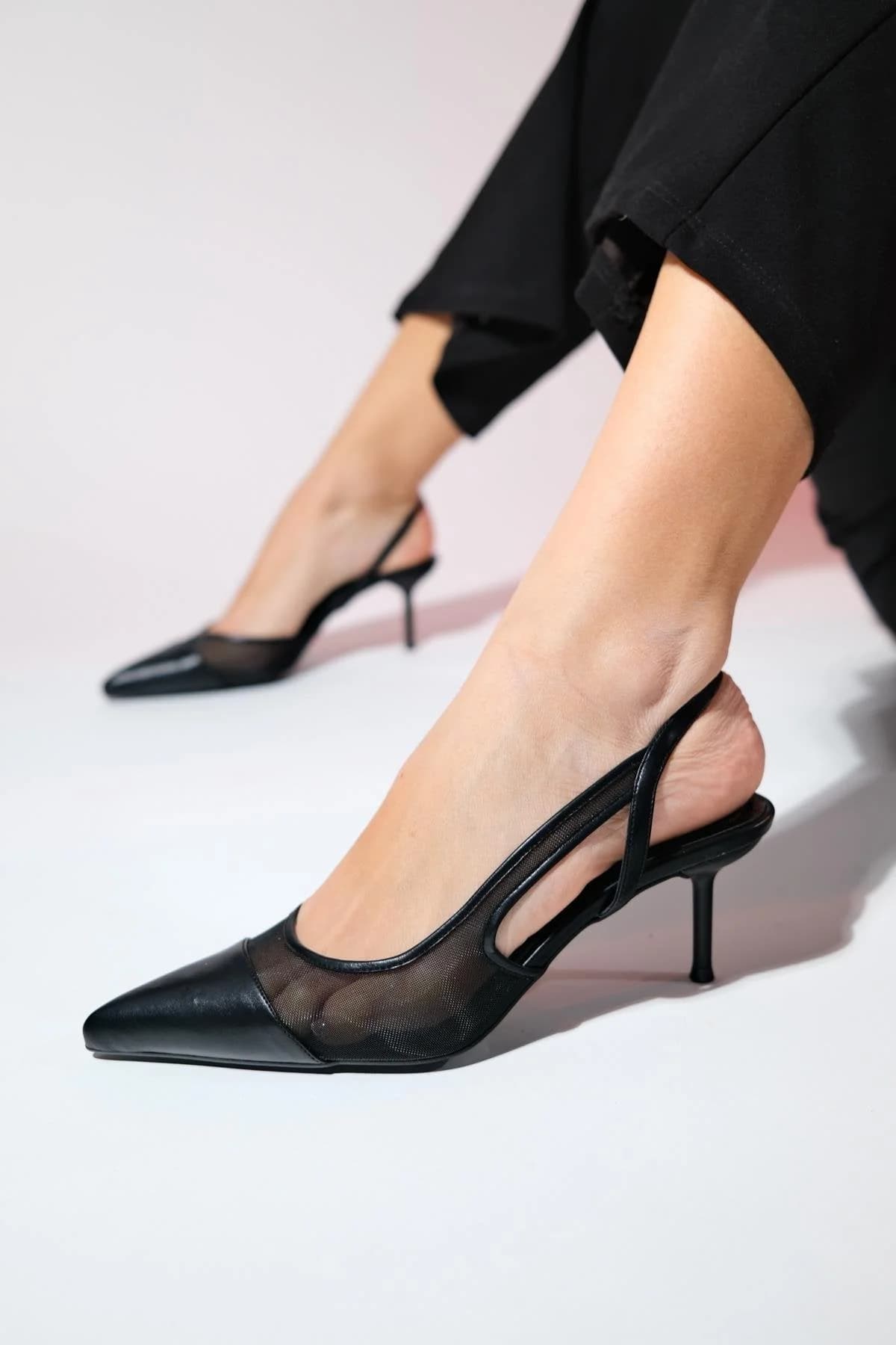 Ravenna - Black Pointed Toe Backless Stiletto Shoe (Women)
