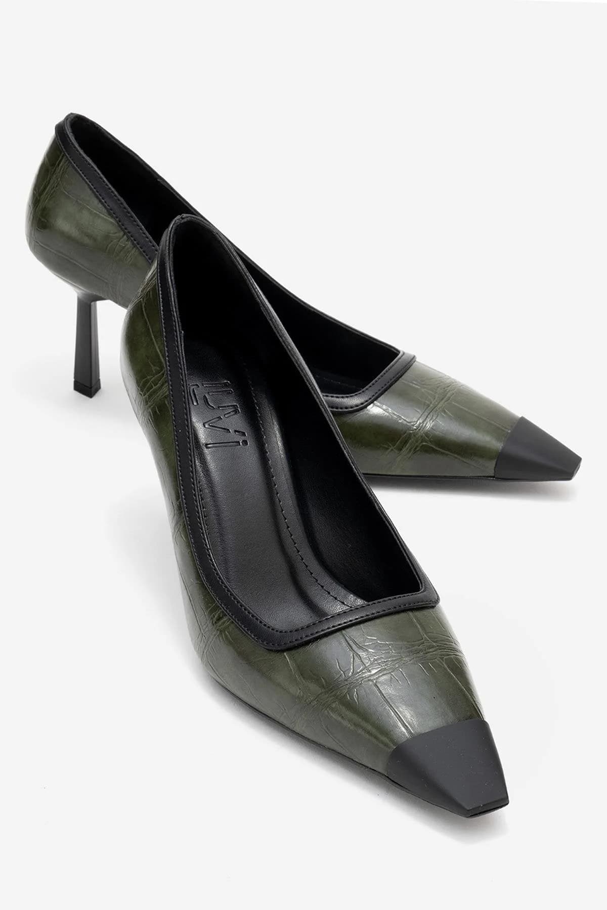 Rona - Green Printed Matte Toe Heeled Shoe (Women)