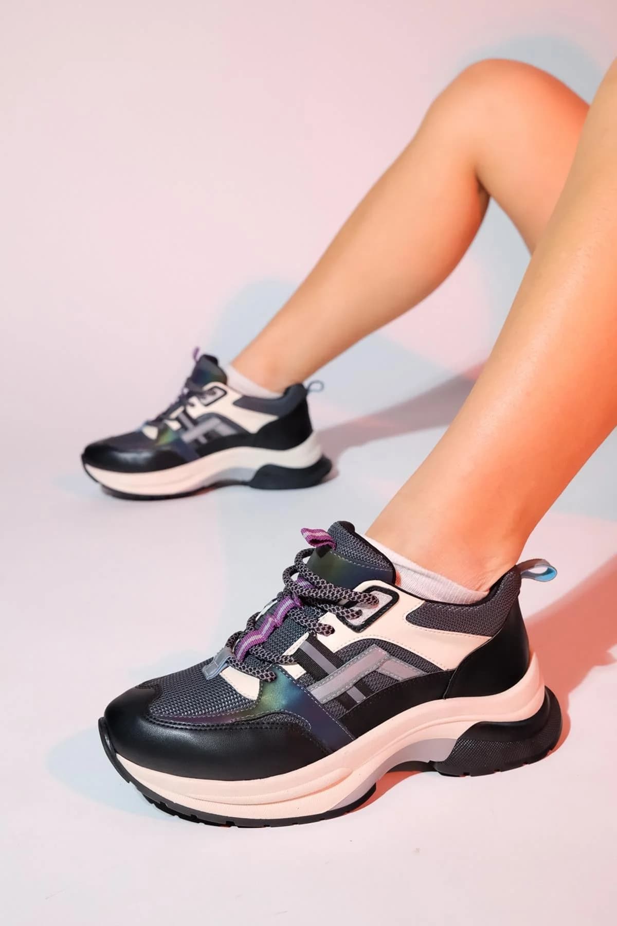 Sterda - Black/Green Thick-Sole Sport Sneaker (Women)