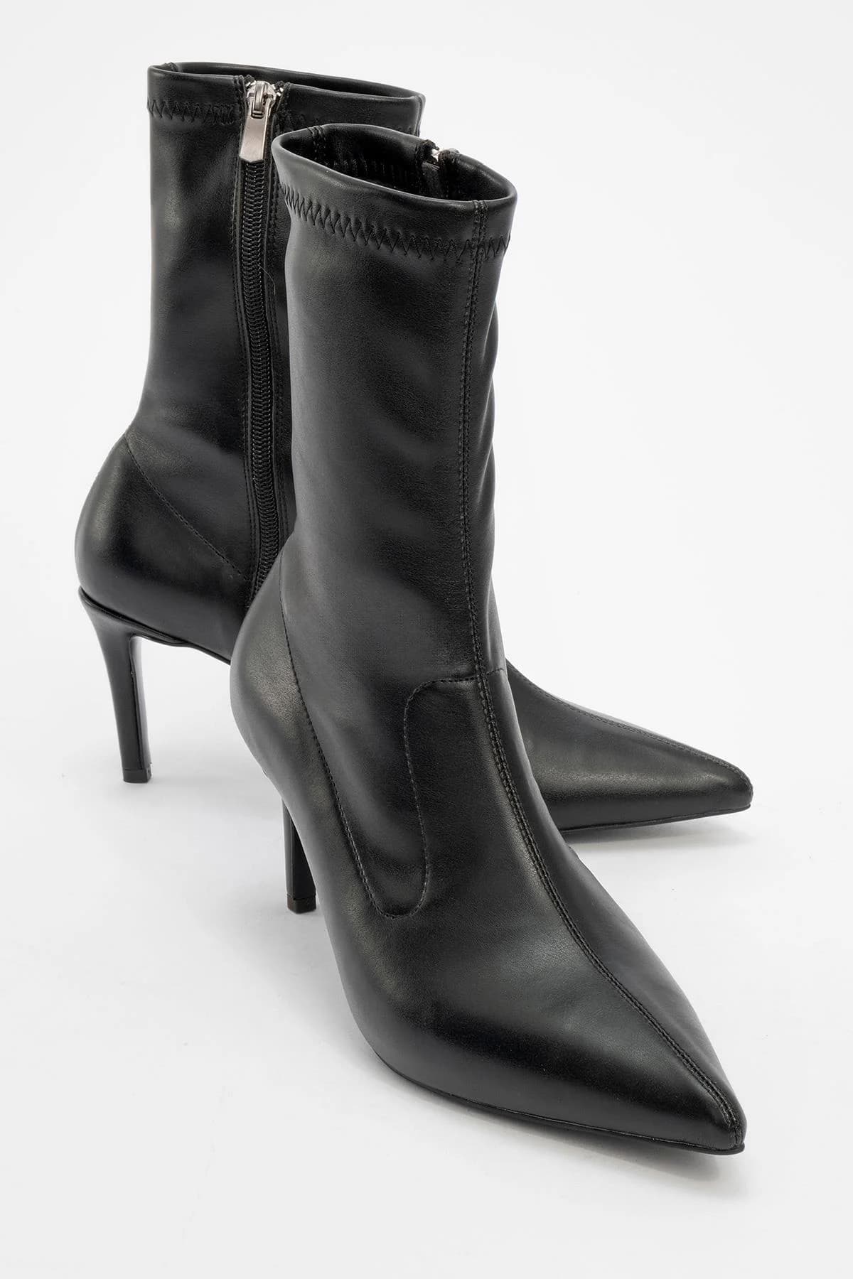 Thalin Black Pointed Toe Side-Zip Stiletto Heel Boot – image 1