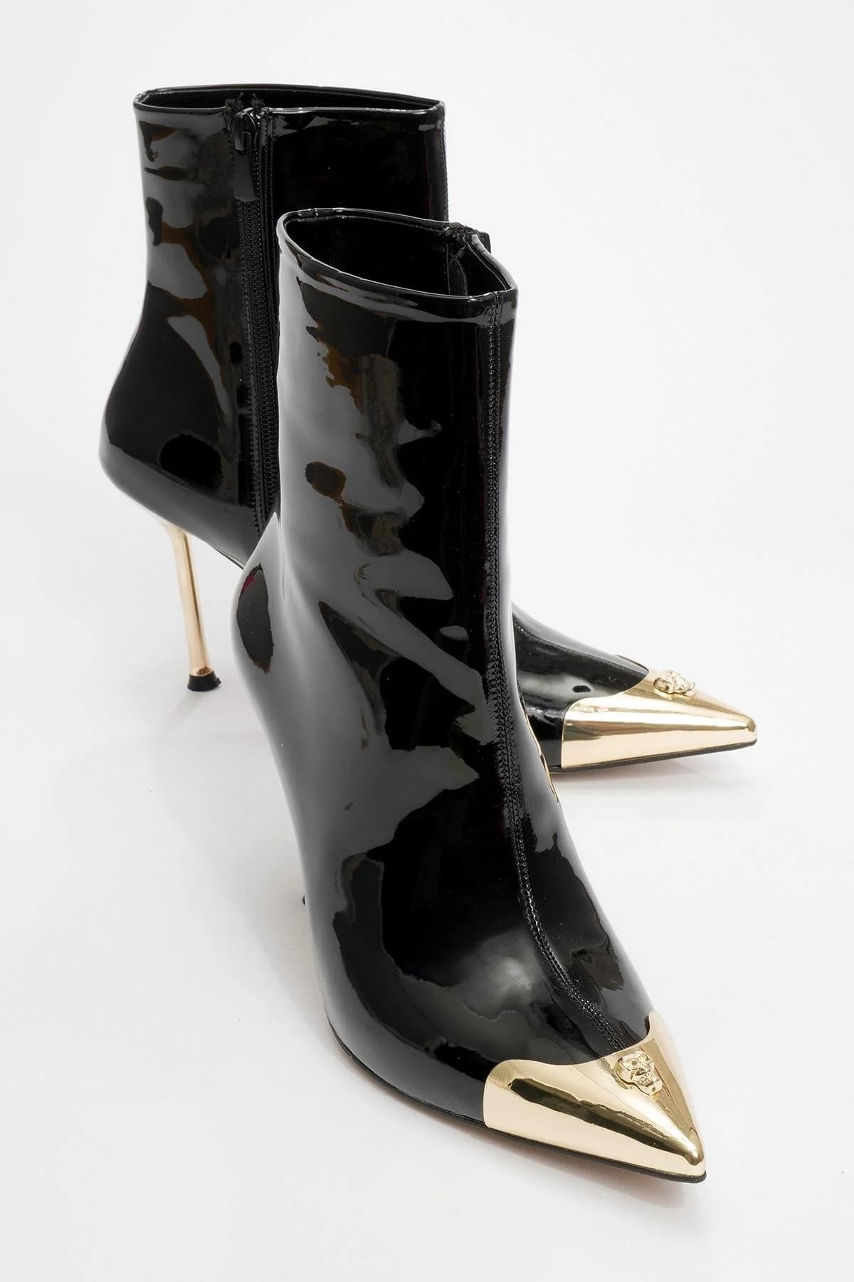 Velada - Black Patent Gold-Detail Zip Heel Boot (Women)