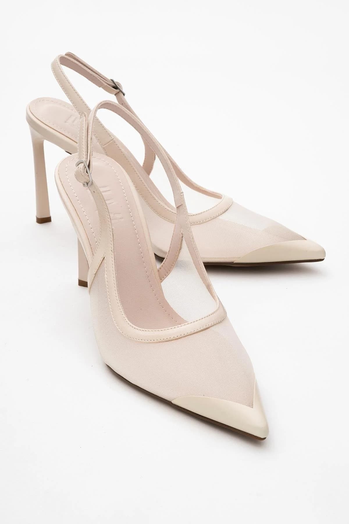 Beige Mesh High Heel Shoe – image 1