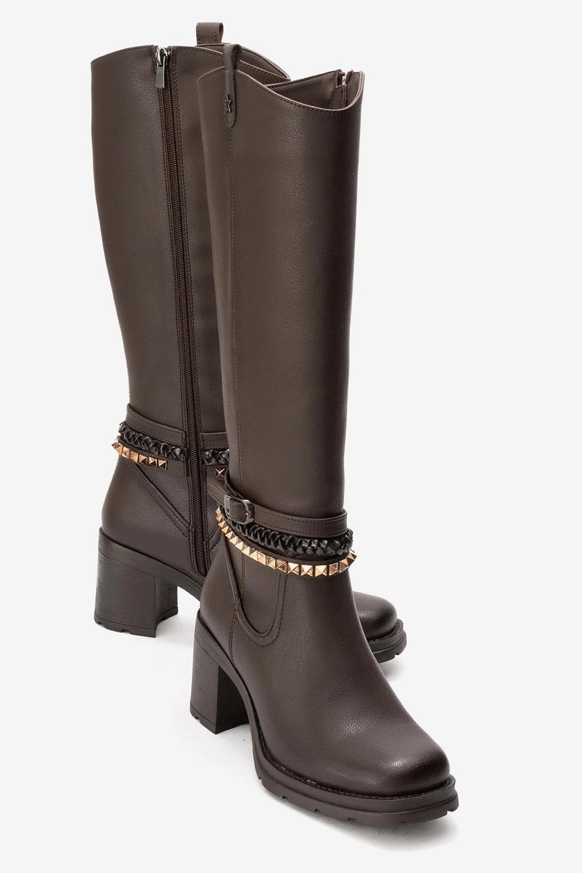VIORRA - Brown Strapped Block Heel Boot (Women)