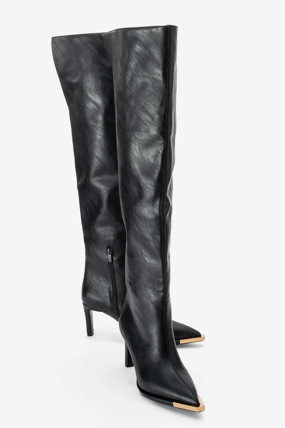 Vody - Black Over-The-Knee Zip Stiletto Boot (Women)