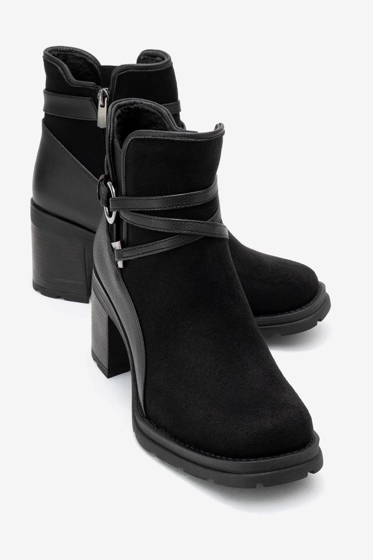 Wern Black Suede Block Heel Ankle Boot – image 1