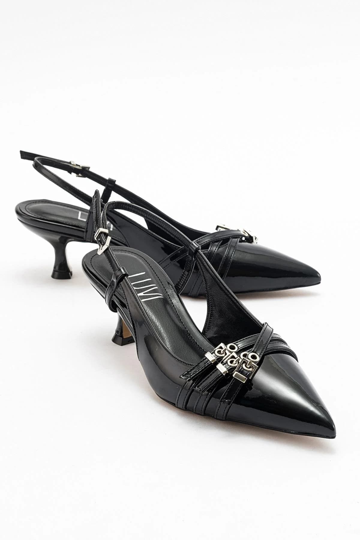 Woss - Black Patent Belt Detail Heeled Shoe (Women)