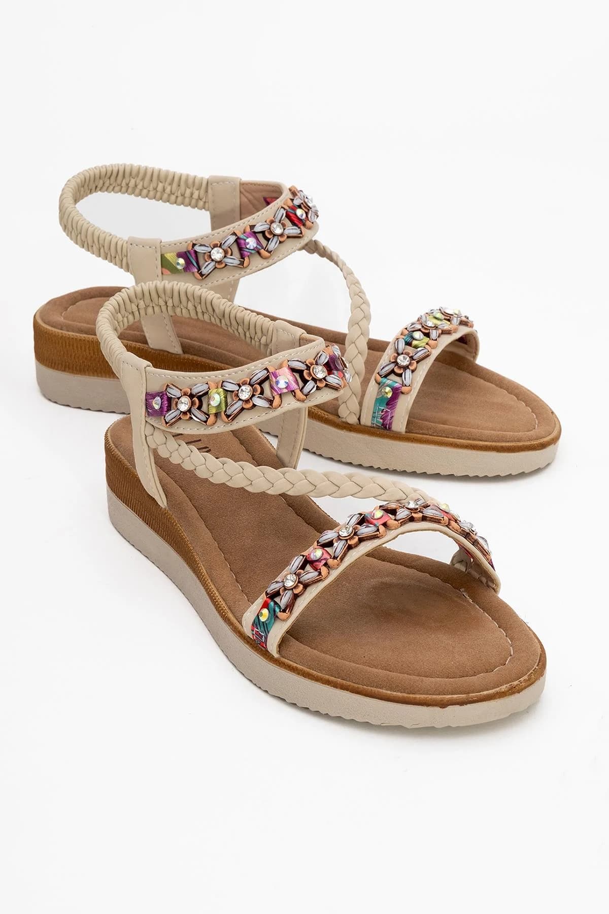 YUAN Beige Braided Strap Sandal (Women)