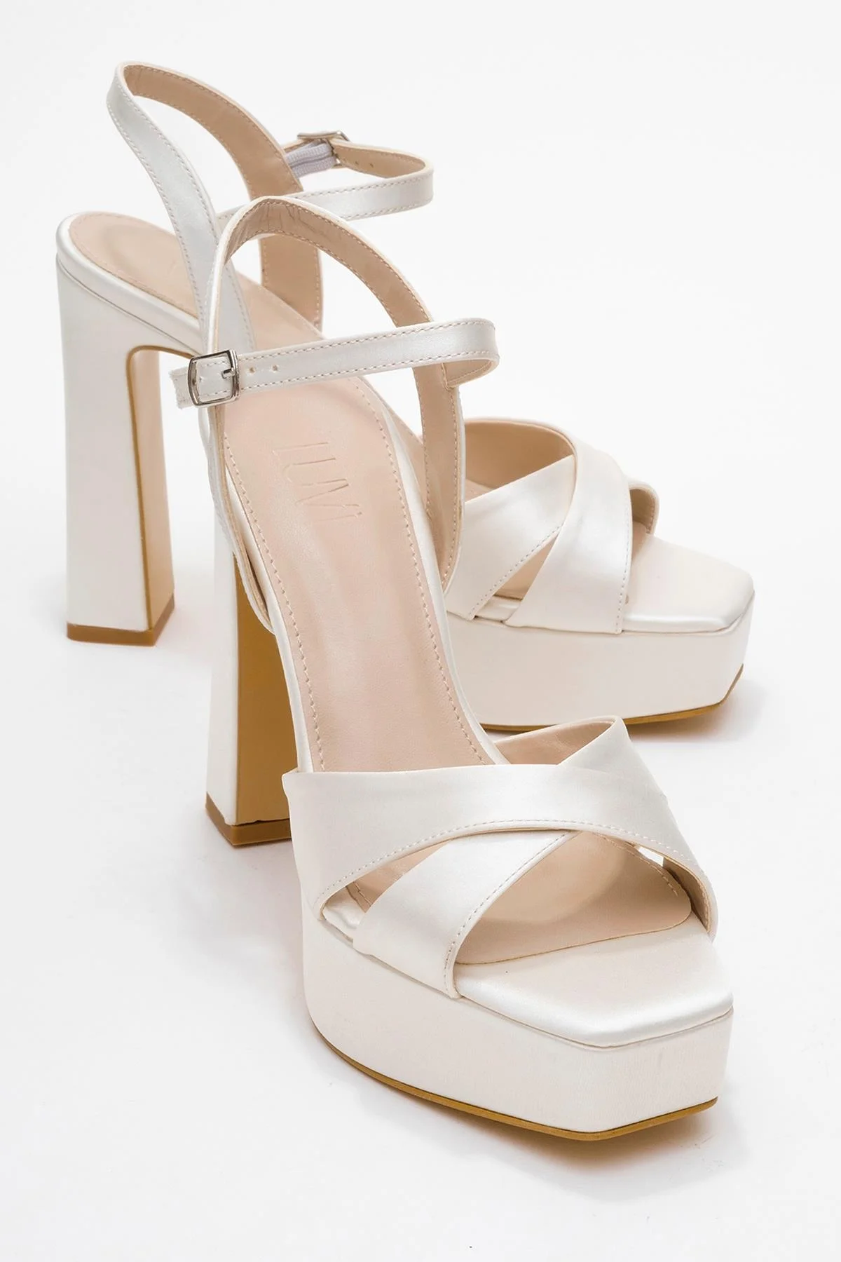 Yulia Pearl Satin Cross-Strap Platform Heel Shoe – image 1