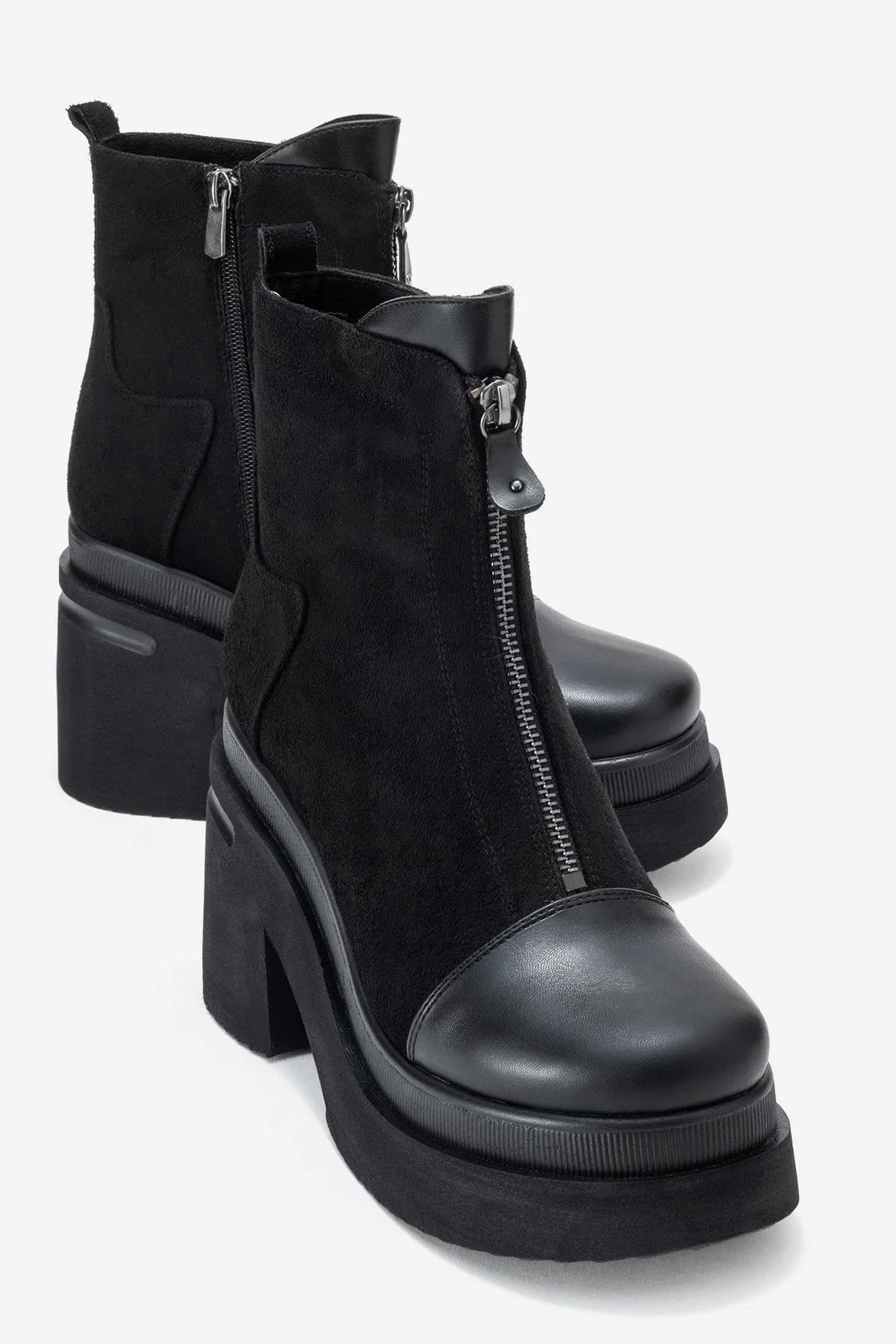 Anett - Black Platform Heel Boot (Women)