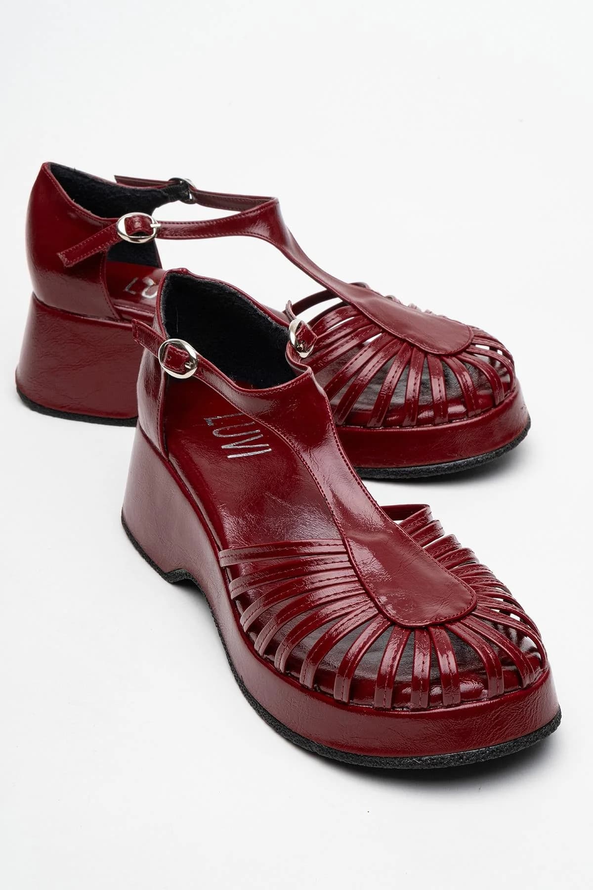 Aniel Burgundy Platform Wedge Sandal (Women)