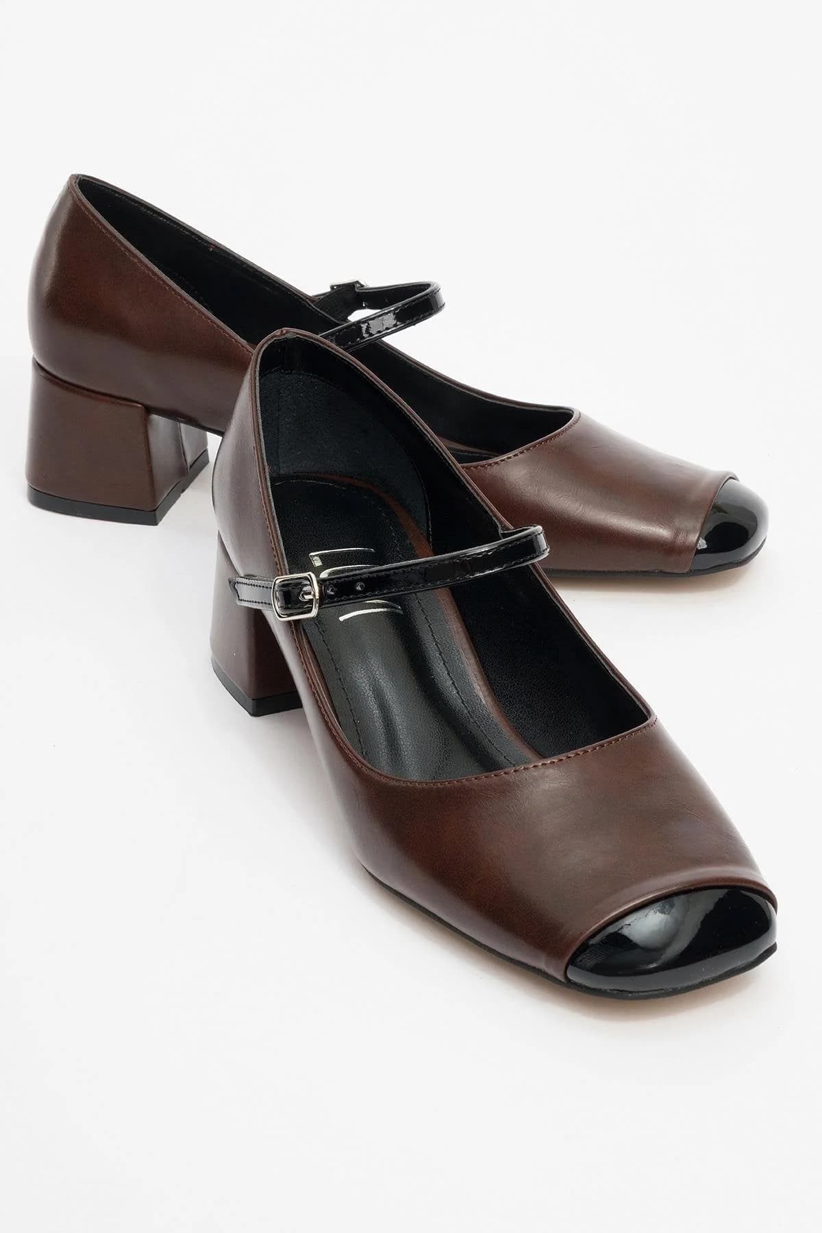 Apena Cognac and Black Patent Low Heel Shoe – image 1