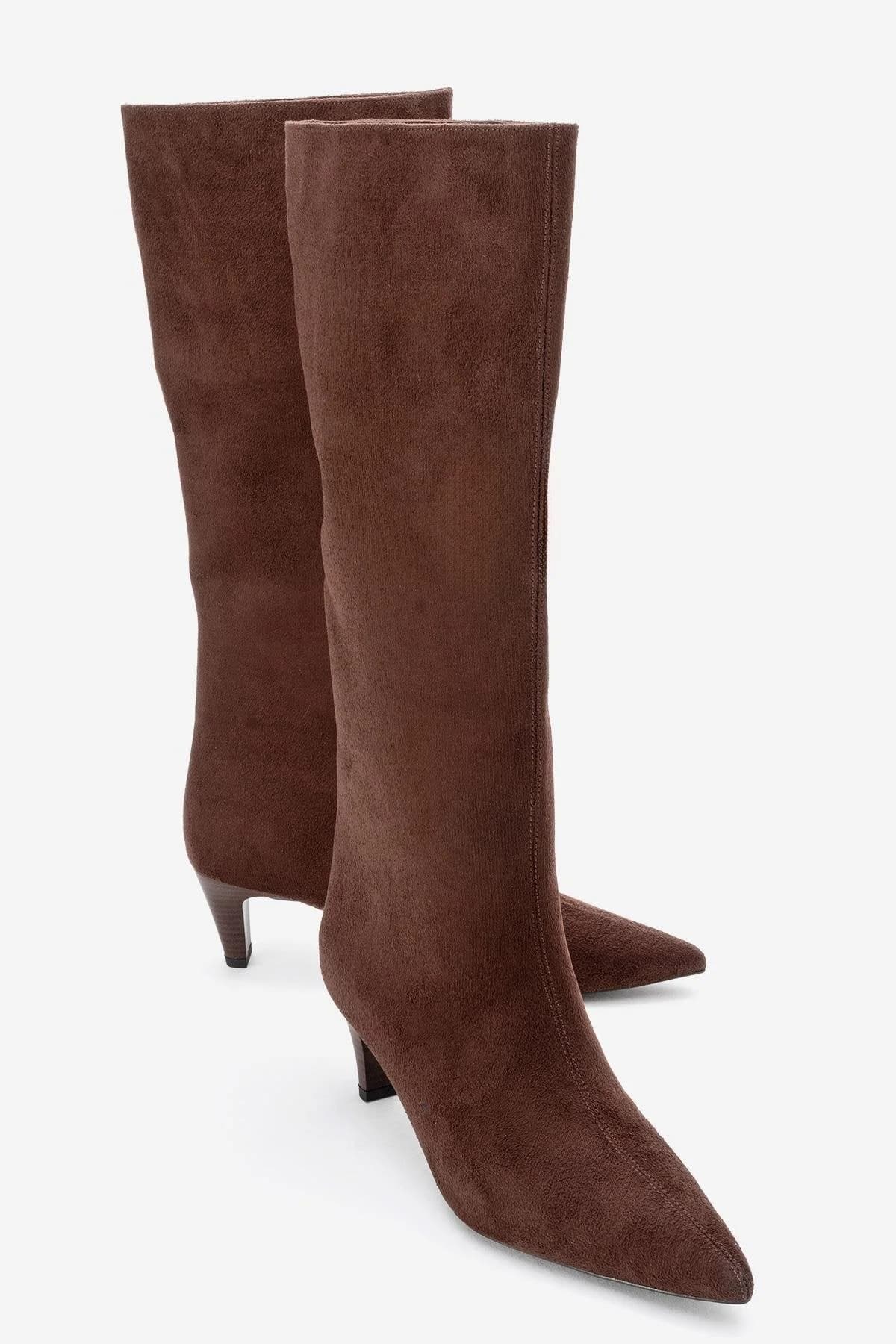 Armelia - Brown Kitten Heel Knee-High Boot (Women)