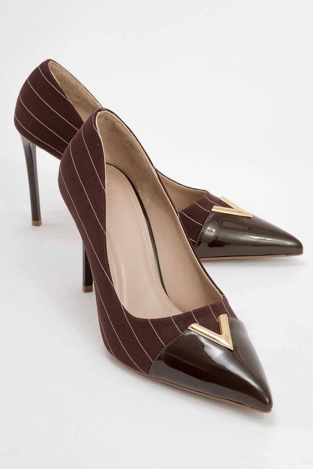 Arrow - Brown Striped Patent Gold Buckle High-Heel Shoe (Women)