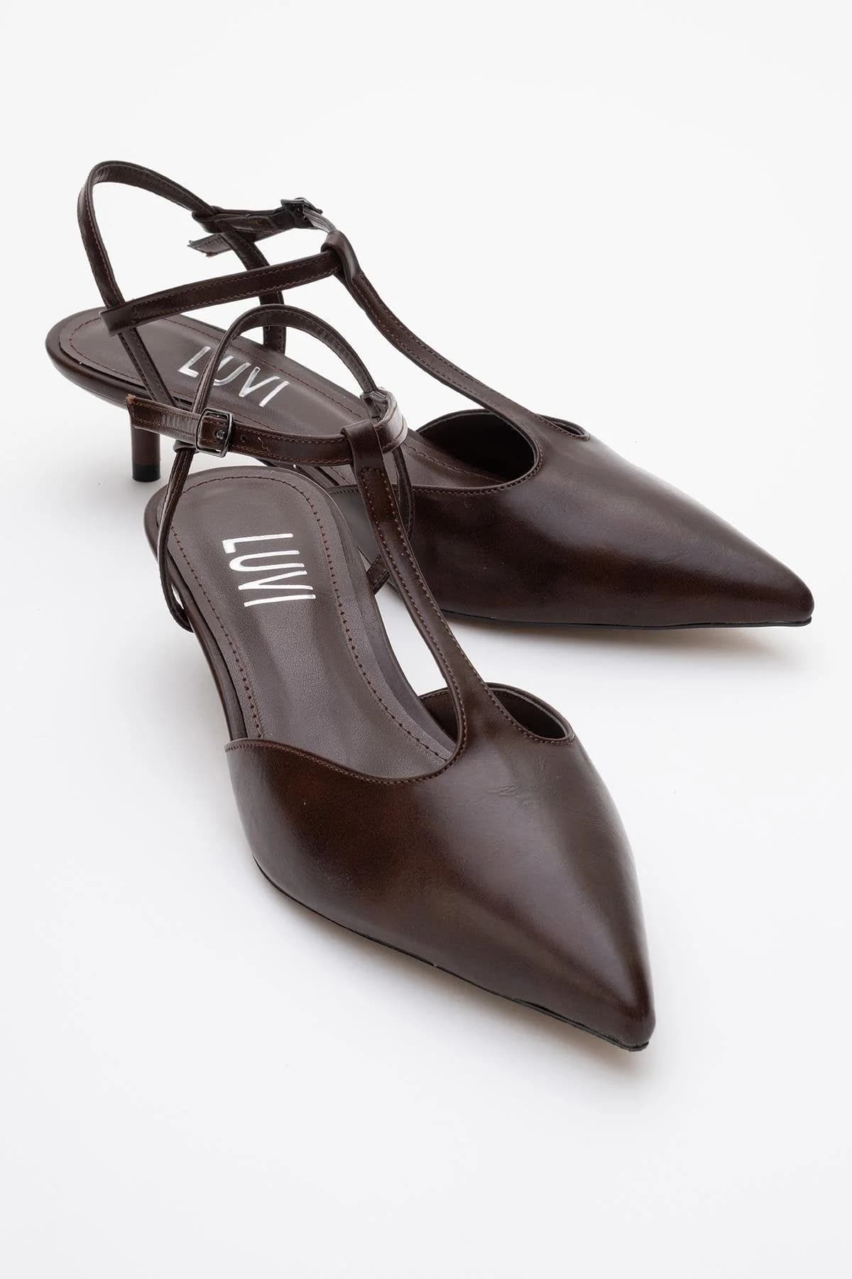 Asher - Brown Pointed Toe Backless Low Heel Pump (Women)