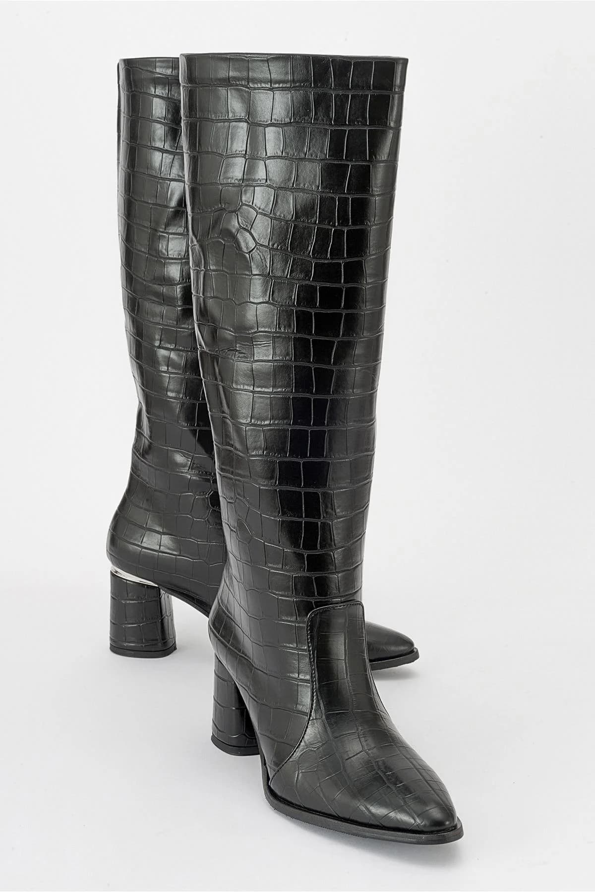 Belis - Black Printed Heeled Boot (Women)