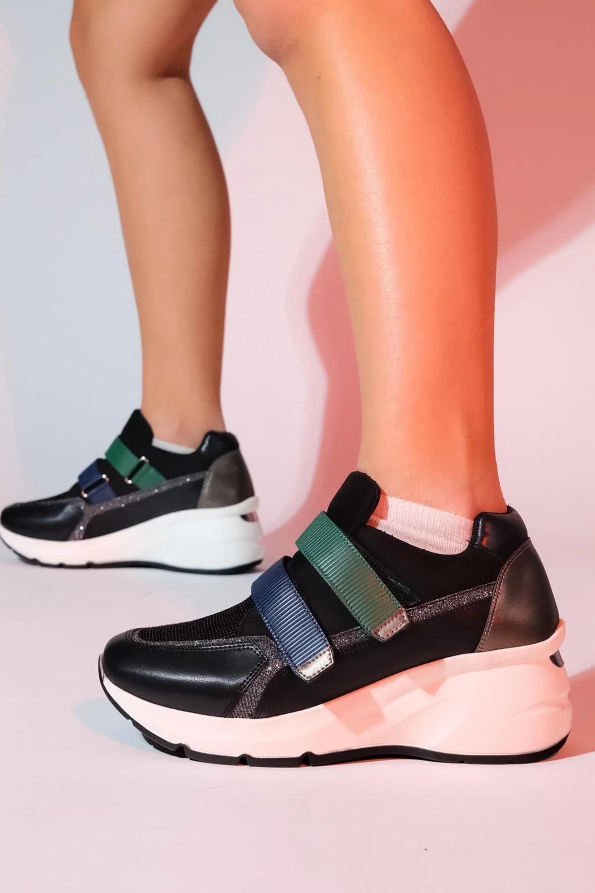 Berge - Black Multi Velcro Platform Sneaker (Women)