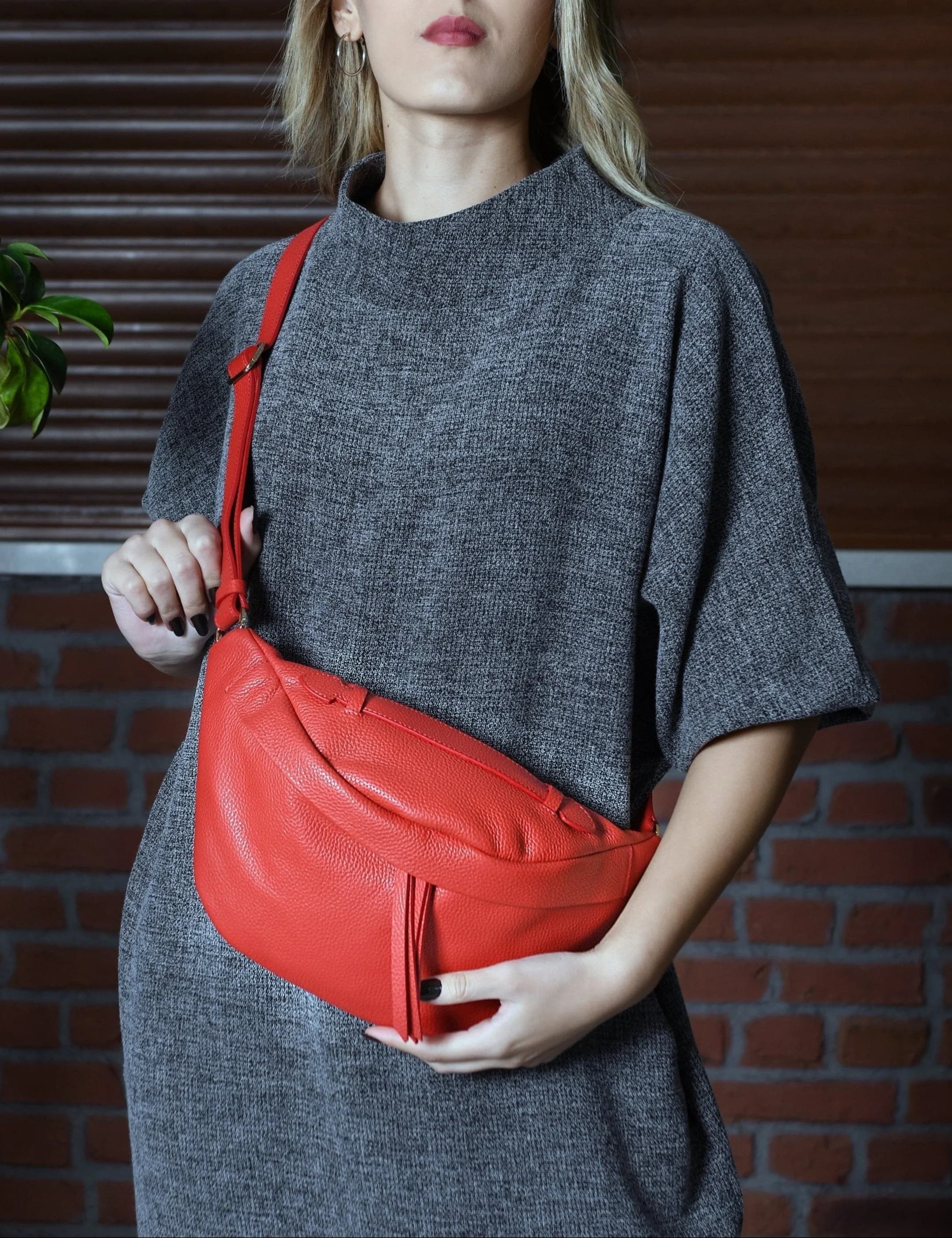 Bianca - Red Leather Crossbody Bag