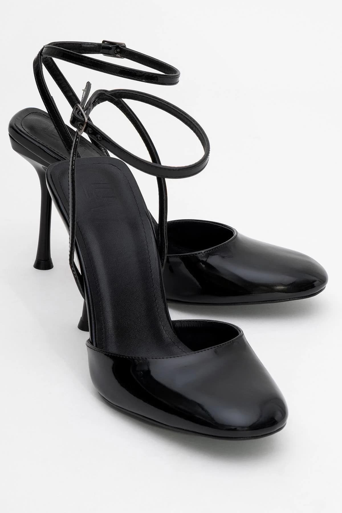 Blues - Black Patent Round Toe Ankle-Tie High Heel (Women)