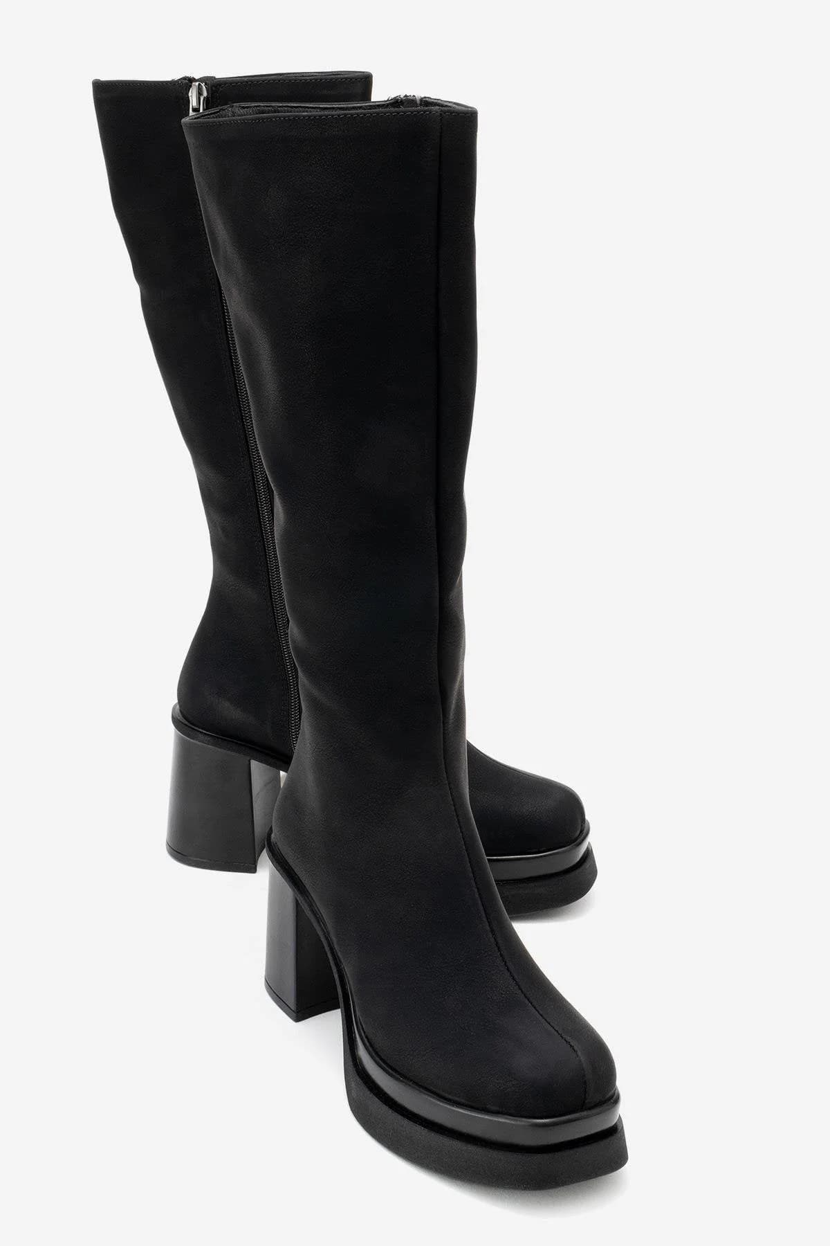 Carm - Black Nubuck Platform Heel Mid-Calf Boot (Women) – image 1