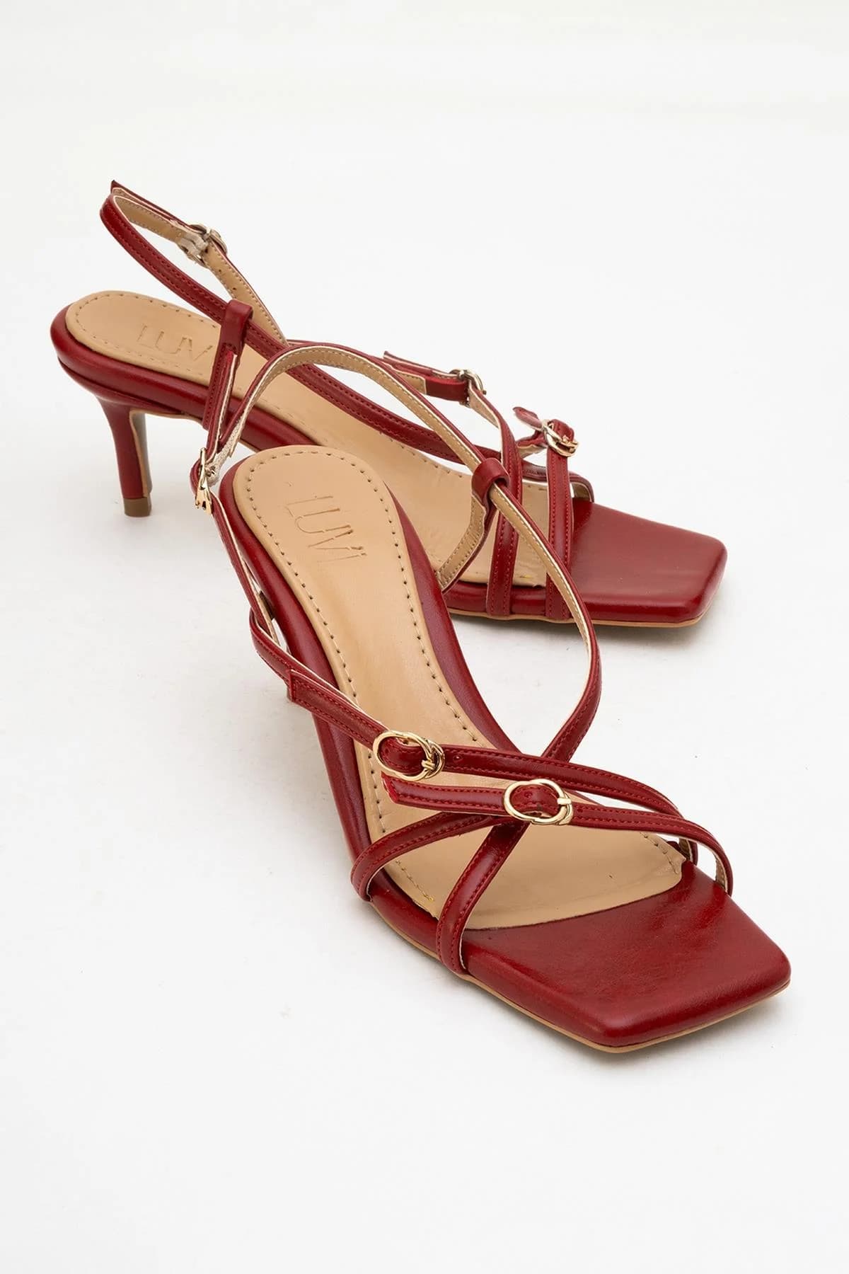 Chaka - Red Buckled Square Toe Heeled Sandal (Women) – image 1