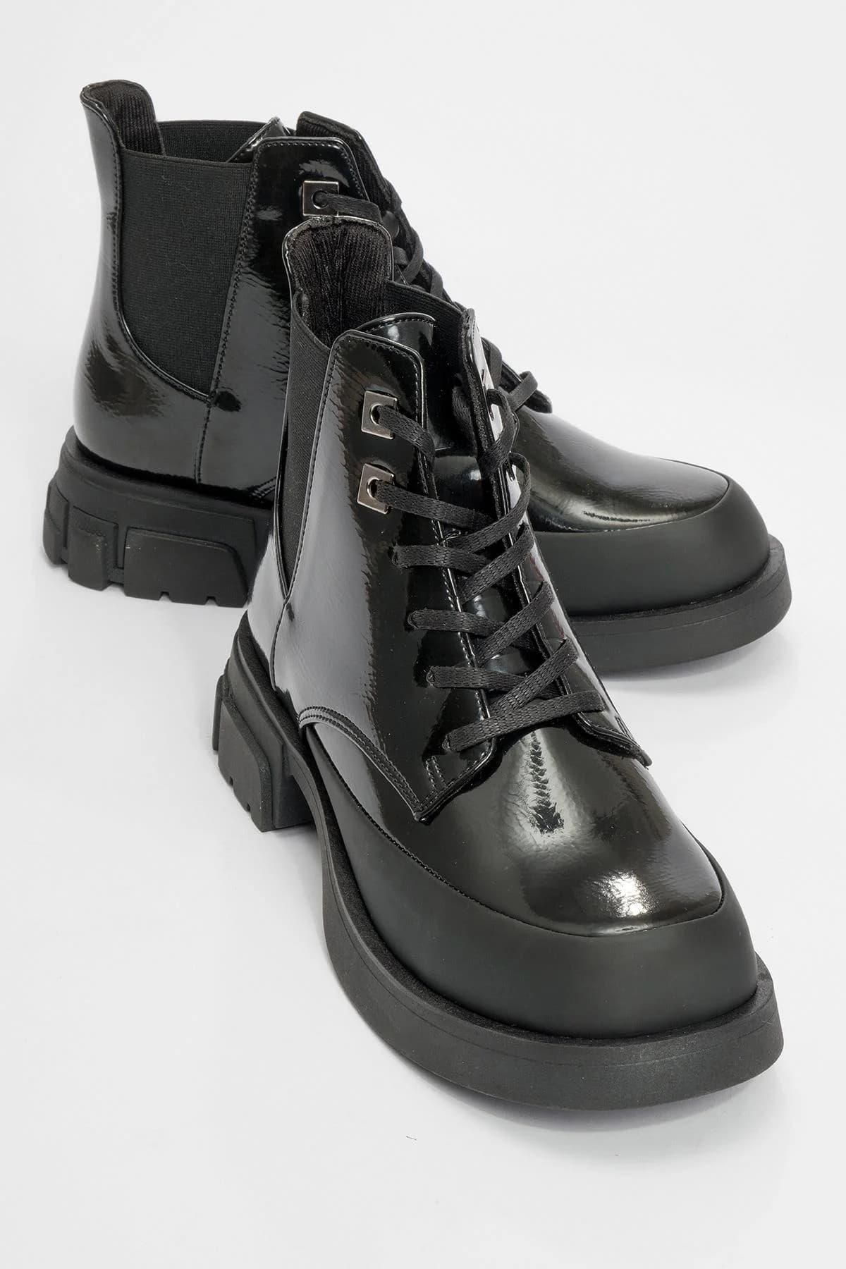 Black Lace-Up Elastic Ankle Boot – image 1