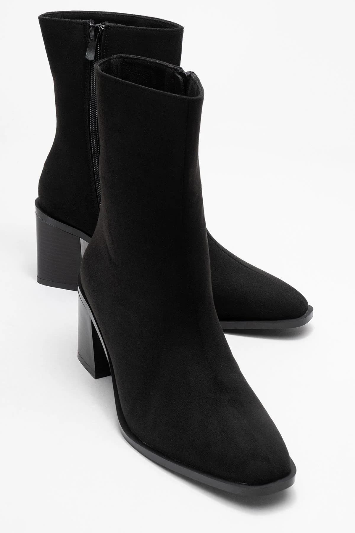 Chara - Black Suede Block Heel Ankle Boot (Women) – image 1