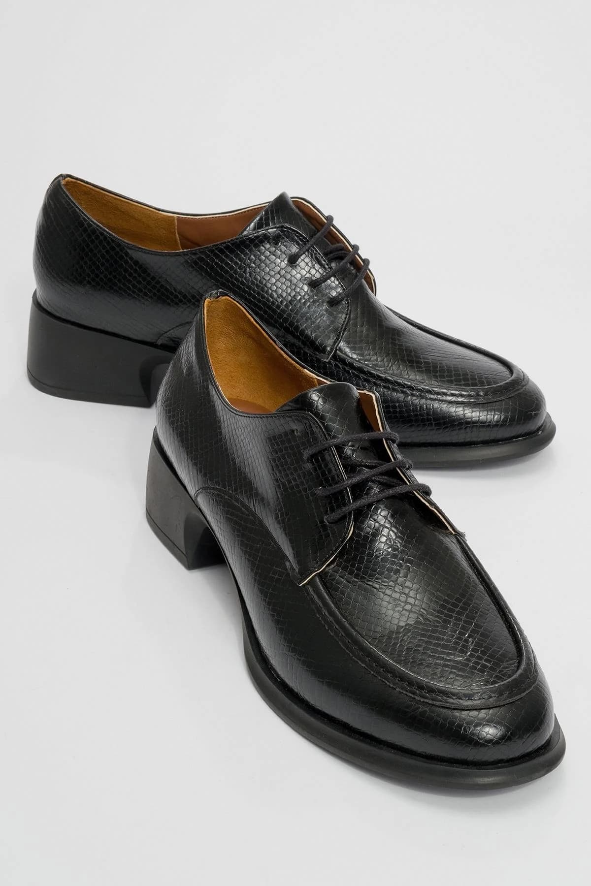 Black Patterned Lace-Up Loafer – image 1