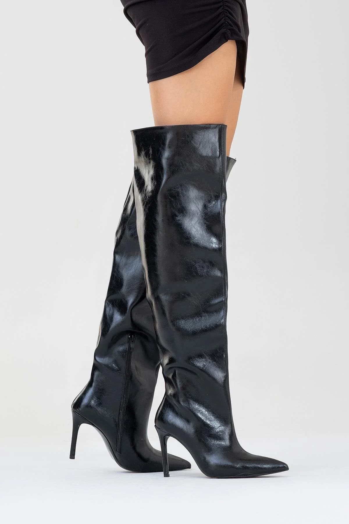 Cleja - Black Slim Heel Over-The-Knee Boot (Women)