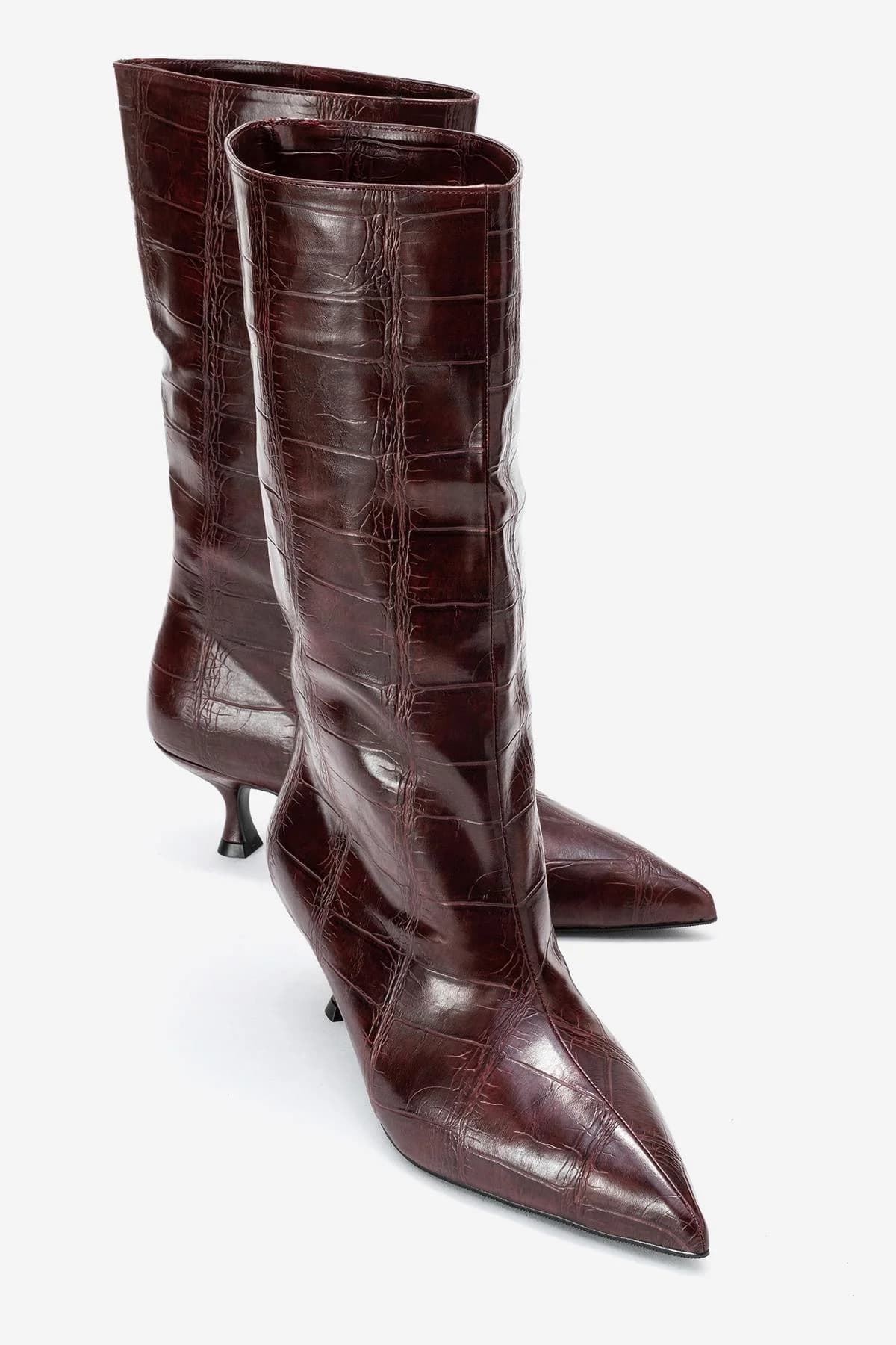 Crow - Burgundy Printed Pointed Toe Heeled Ankle Boot (Women)