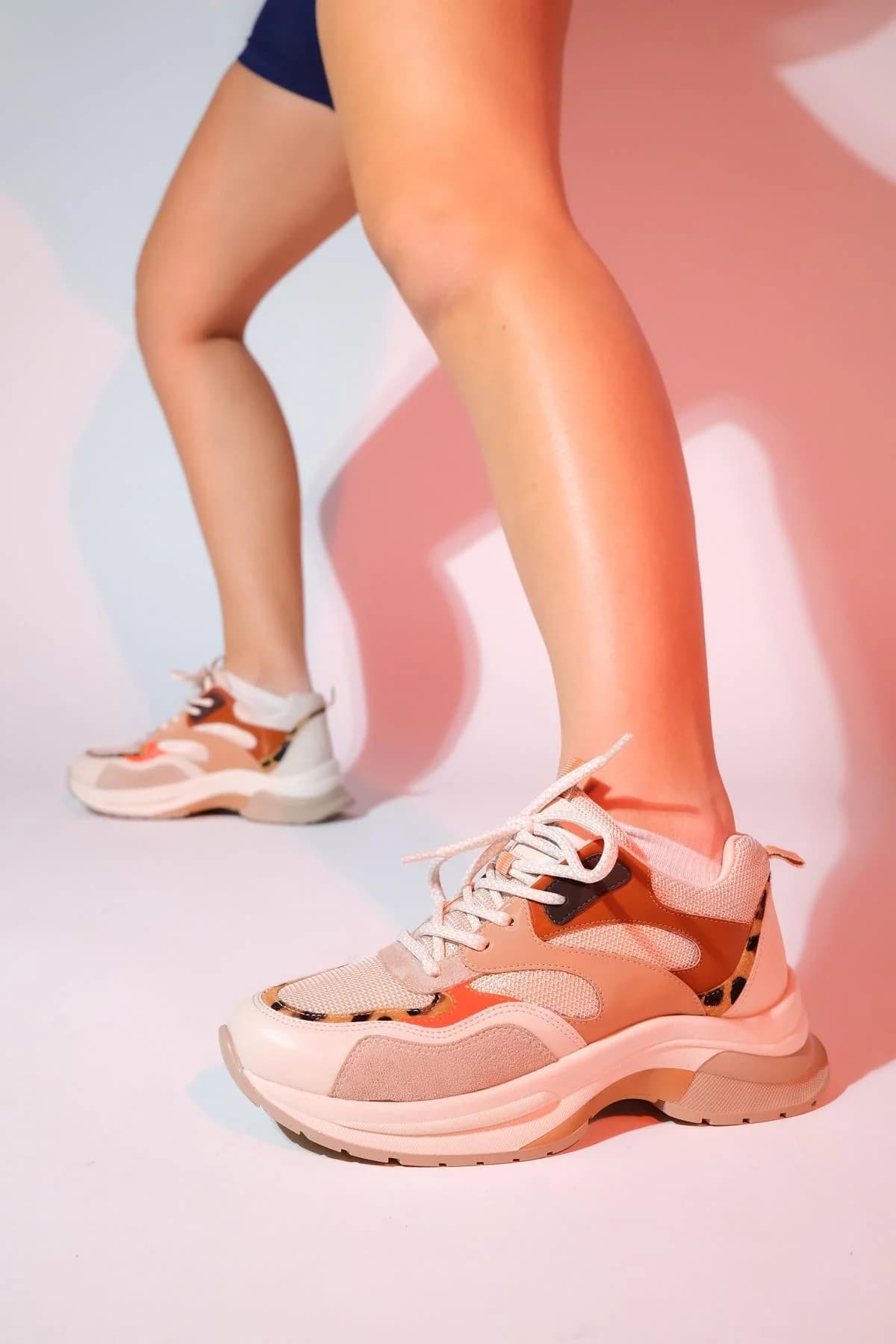Crown - Beige Tan Lace-Up Thick Sole Sport Sneakers (Women)