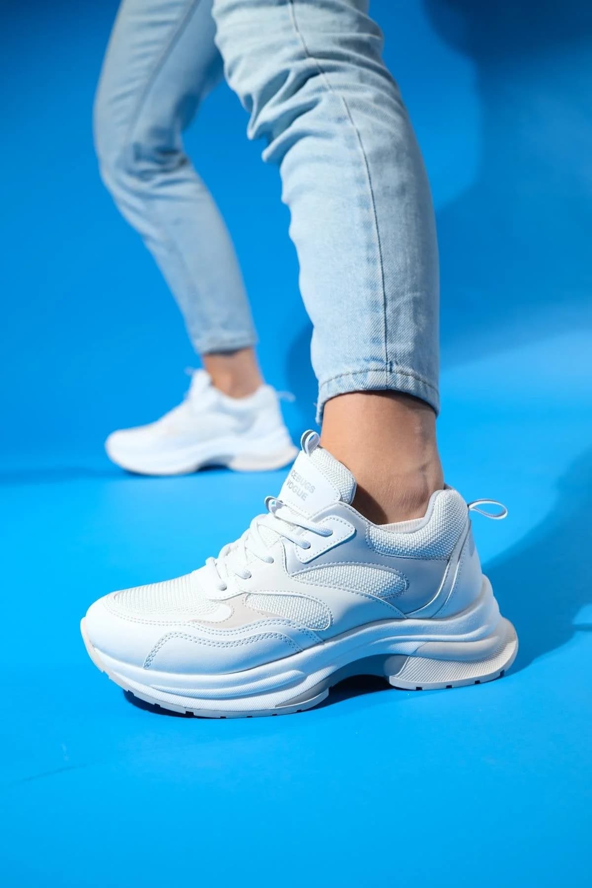 Crown - White Gray Lace-Up Thick Sole Sport Sneakers (Women)