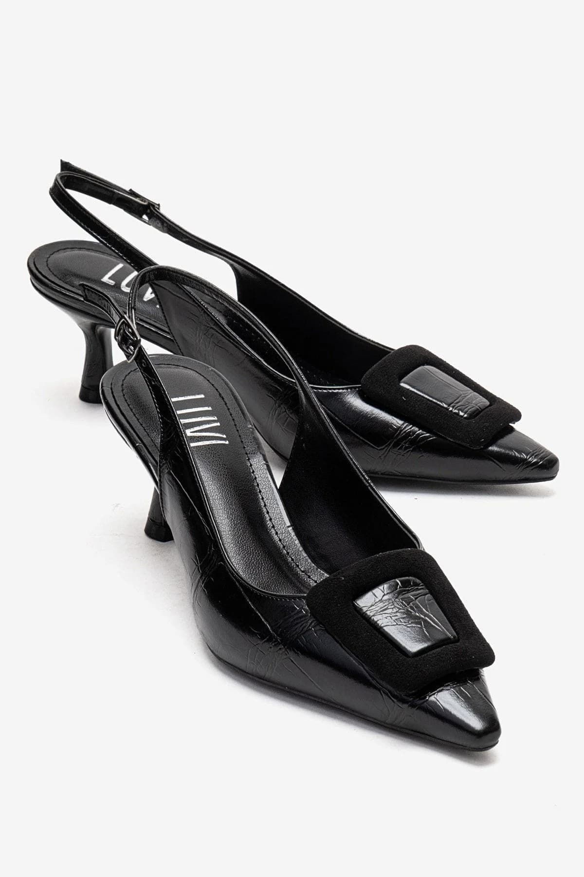 Dublin Black Printed Buckle Stiletto Pump – image 1
