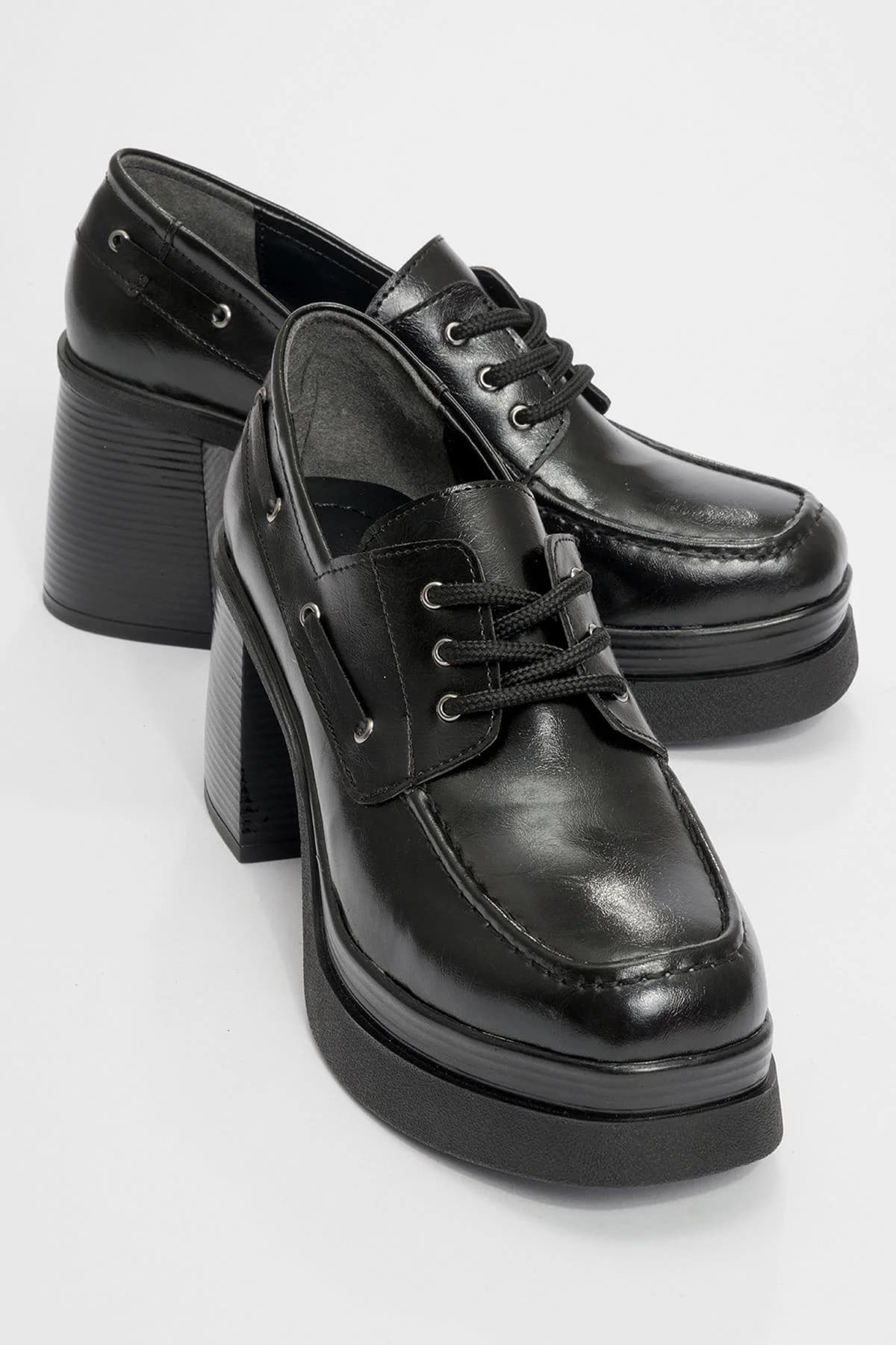 Dudley - Black Lace-Up Platform Heel Shoe (Women)