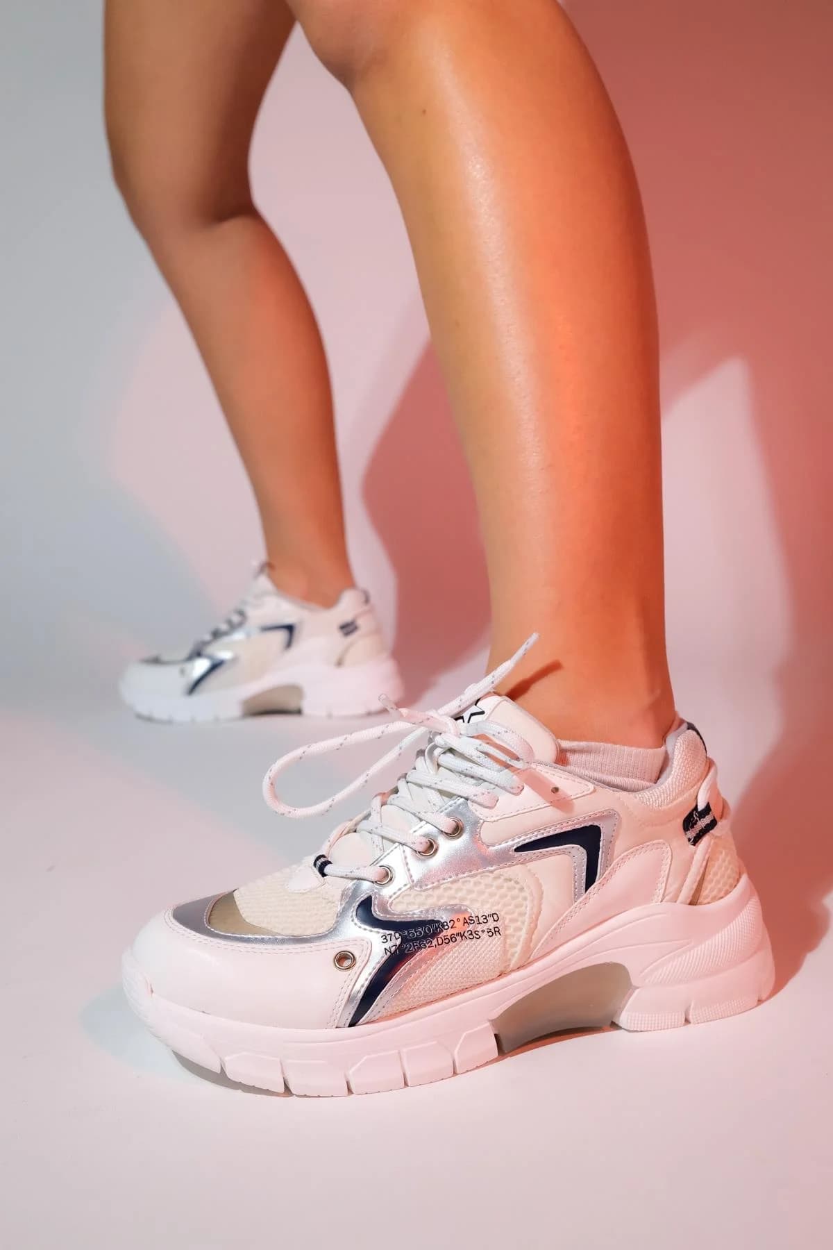 Duja - White Silver Multi-Mesh Platform Sneaker (Women)