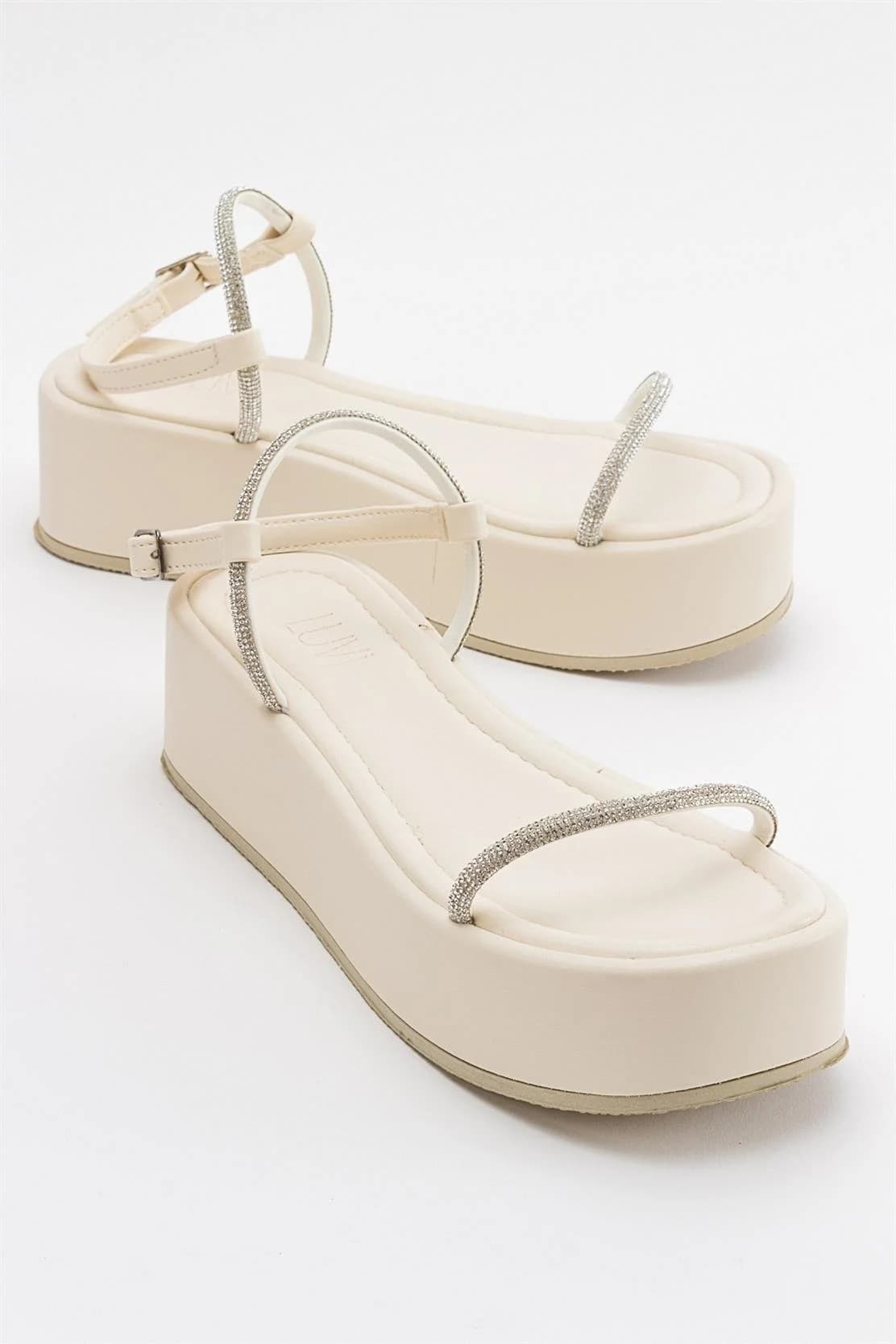 Ecru Beige Jewelled Platform Sandal – image 1