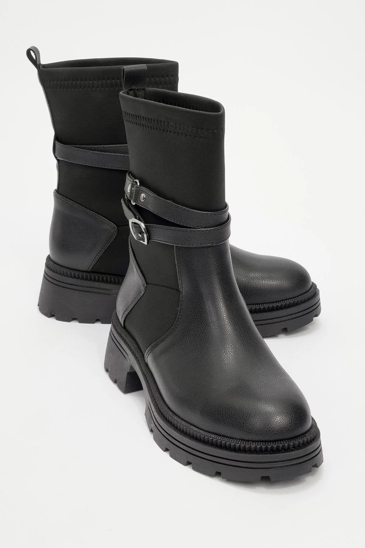 Elena - Black Flat Belted Boot (Women)