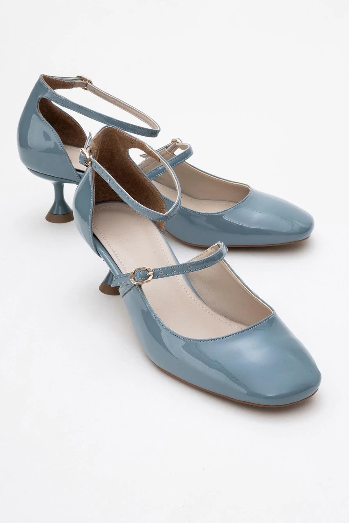 Emly - Blue Patent Round Toe Low Heel Shoe (Women)