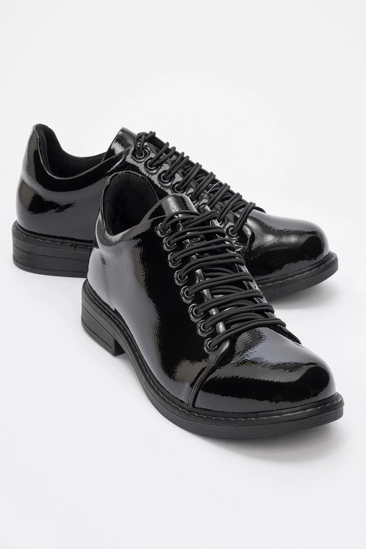 Festy - Black Patent Elastic Lace-Up Casual Shoe (Women)
