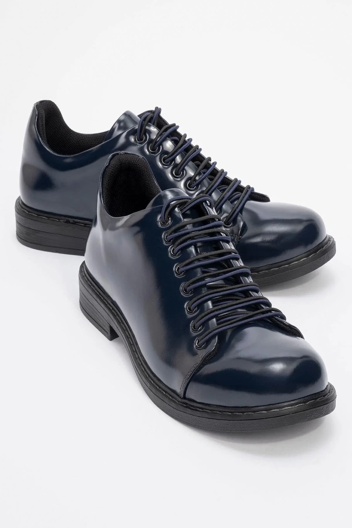 Festy - Navy Patent Elastic Lace-Up Casual Shoe (Women)