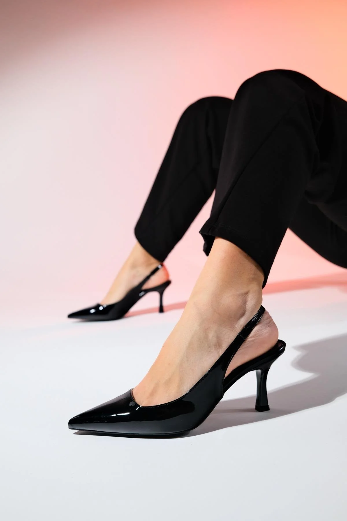 Flem - Black Patent Pointed Toe Backless Stiletto Pump (Women)