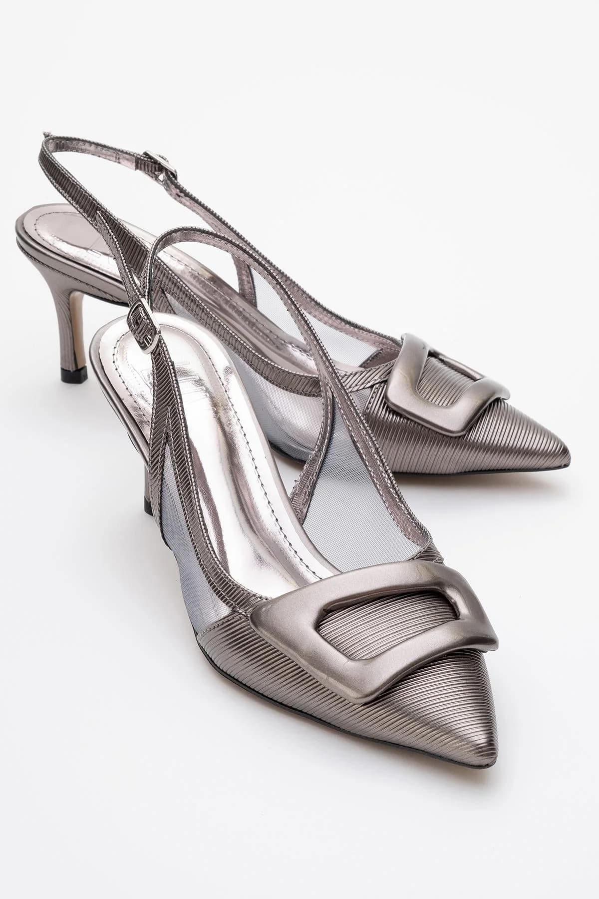 Foley Platinum Striped Pointed Toe Backless Stiletto Pump – image 1