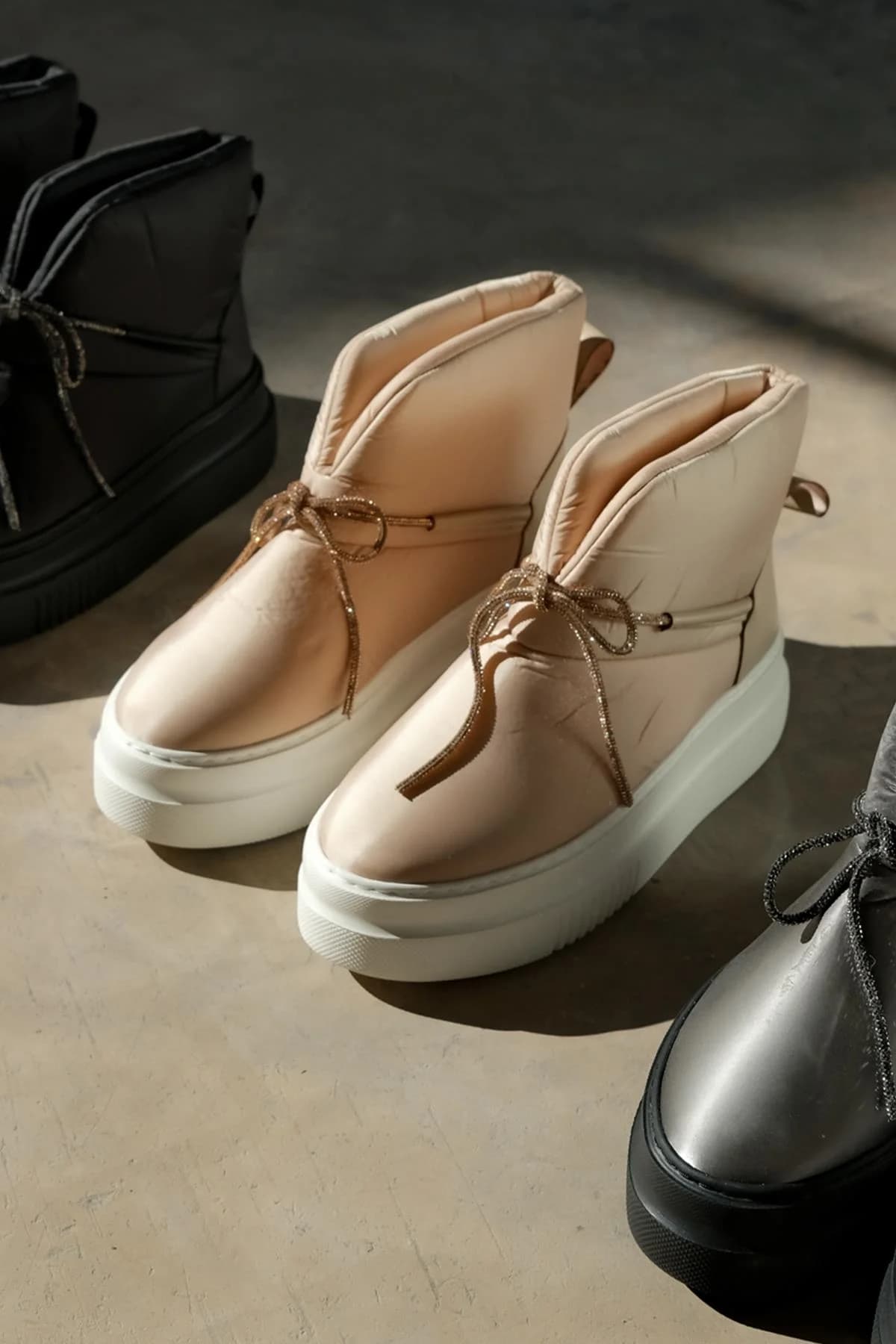 Giova - Beige Embellished Bow Sport Boot (Women)