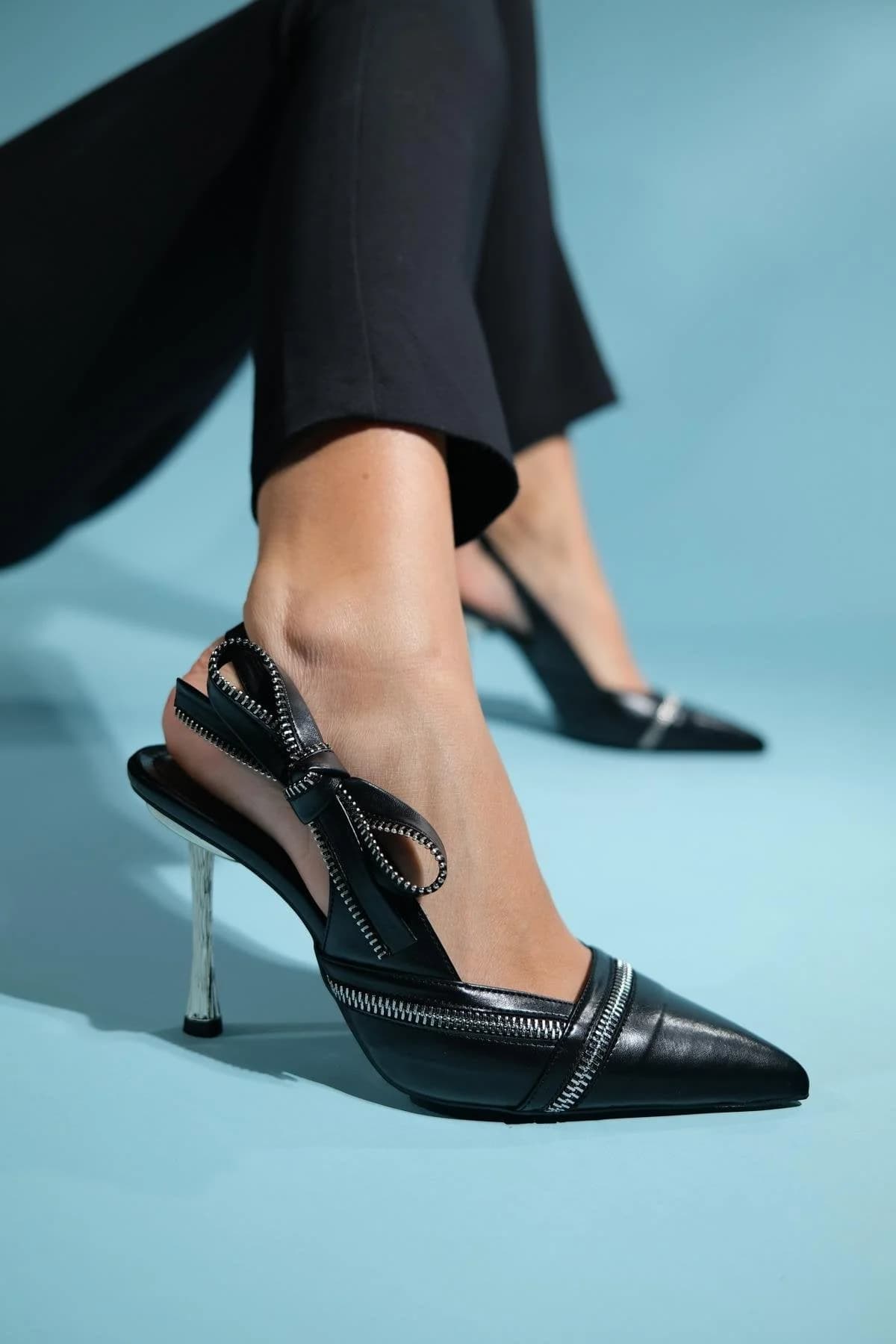 Glen Black Zipper-Detail High Heel Shoe – image 1