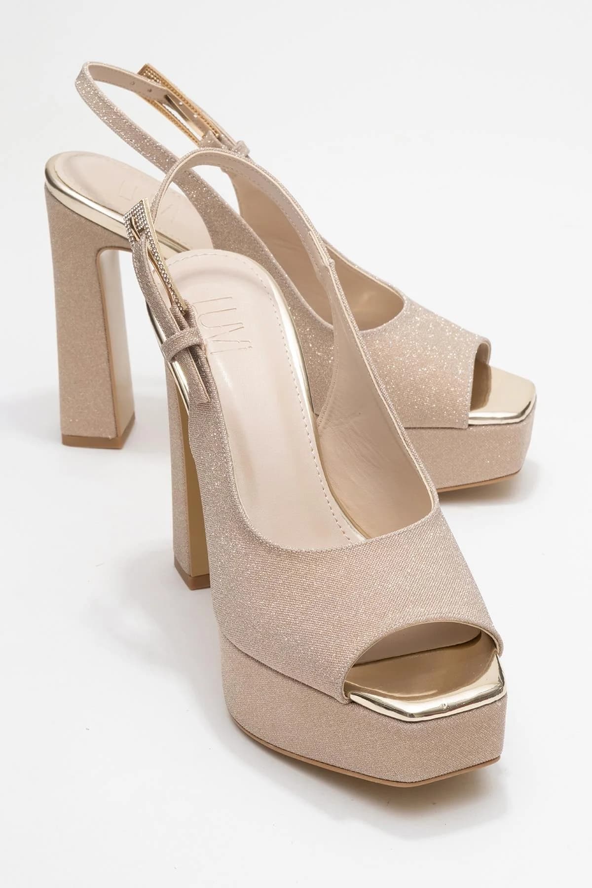 Glora - Gold Glitter Platform Heel Evening Shoe (Women)