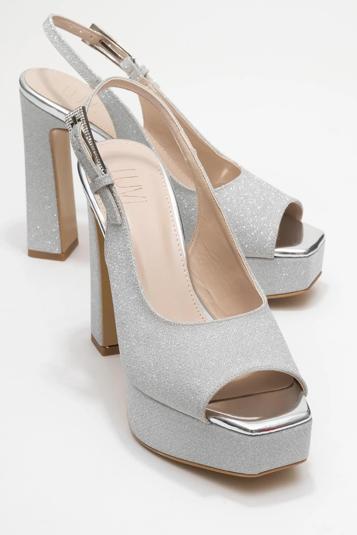 Glora - Silver Glitter Platform Heel Evening Shoe (Women)