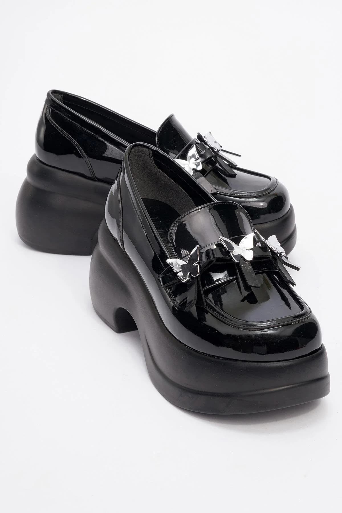 Indios - Black Patent Butterfly Buckle Wedge Heel Casual Shoe (Women)