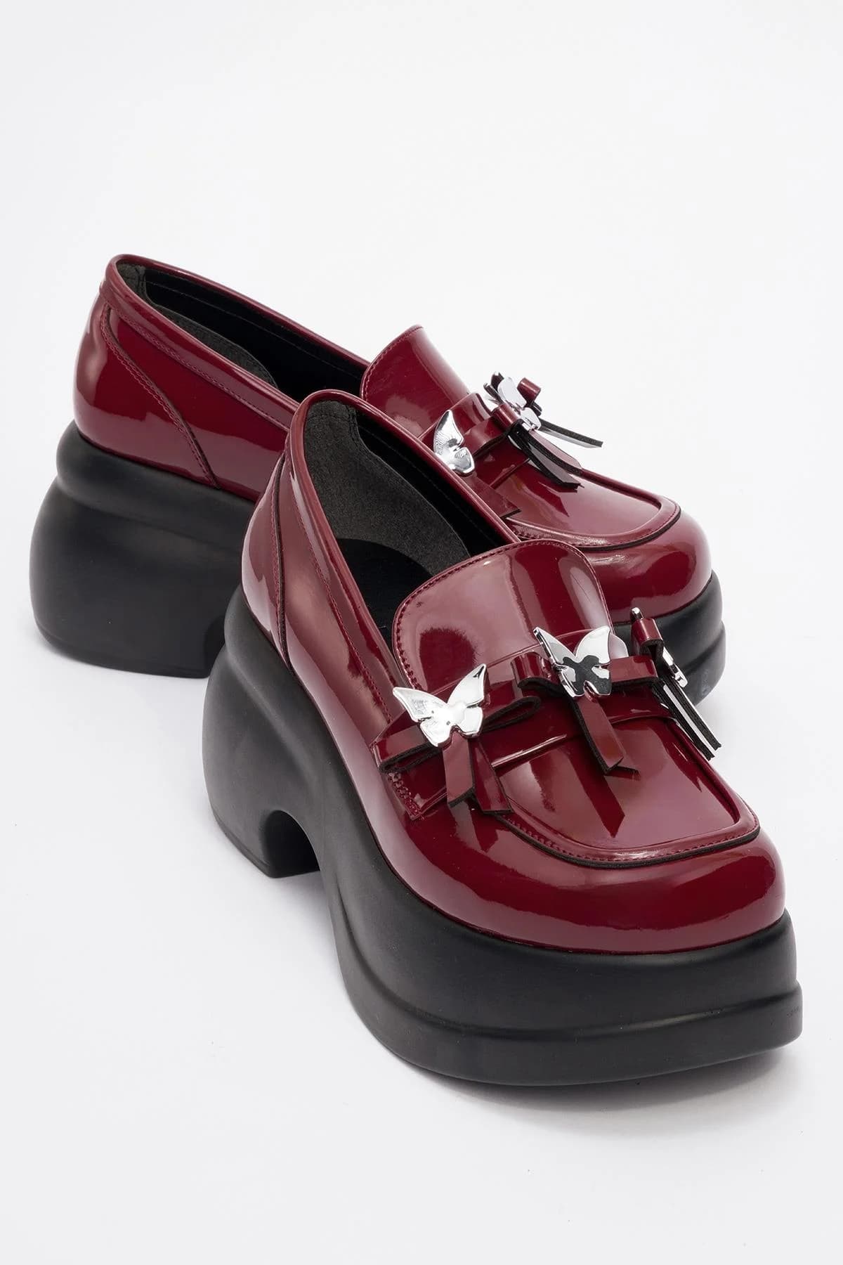 Indios - Burgundy Patent Butterfly Buckle Wedge Heel Casual Shoe (Women)